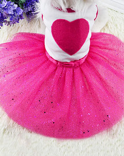 Pet Dog Love Heart Sequins Gauze Small Dog Lace Skirt Princess Tutus Dress Cat Rose Red Clothes Dog Dresses Pet Supplies