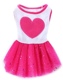 Pet Dog Love Heart Sequins Gauze Small Dog Lace Skirt Princess Tutus Dress Cat Rose Red Clothes Dog Dresses Pet Supplies
