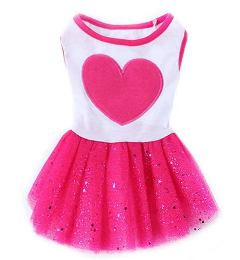 Pet Dog Love Heart Sequins Gauze Small Dog Lace Skirt Princess Tutus Dress Cat Rose Red Clothes Dog Dresses Pet Supplies