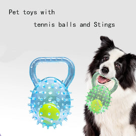 Pet dog toy with tennis ball and Soft Thorn, made of soft rubber, suitable for large, medium and small dogs.