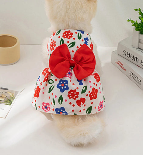 1PC Dog Dresses for Small Pet Girls Floral Puppy Dresses Dog Princess Bowknot Dress Cute Summer Outfits Cat Clothes