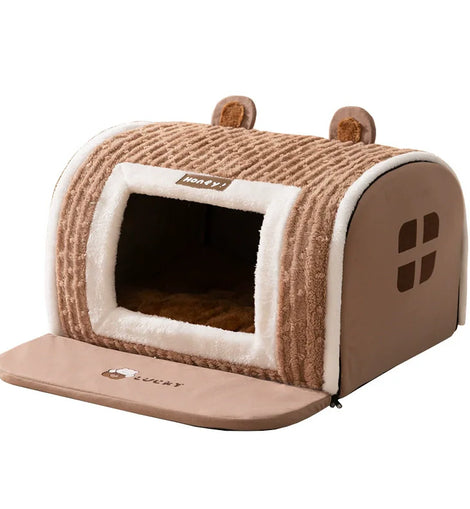 Cute Pet House with Foldable Soft Pet Bed Detachable Washable Pet Castle Suitable for Small Medium-sized Dogs and Cat Cave Nests