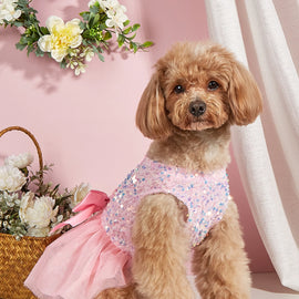 Pet Dress Dog Princess Cloth Sequin Bowknot Puppy Dresses with Tulle Doggie Kitten Costume