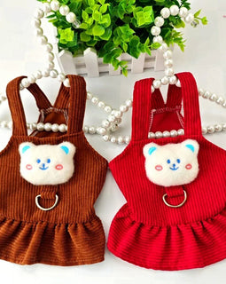 Pet Dog Dress Clothes Corduroy Vest Small Dog Puppy Cat Skirt Autumn Winter Pet Cute Costume Pet Clothes Coat Bear Dresses