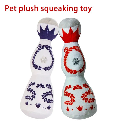 Funny Tequila Dog Toy Blue And White Porcelain Plush Dog Toy With Squeak Interactive Games For Dogs Birthday Toy Pet Accessories