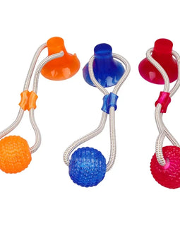 Pet Toys for Small Dogs, Rubber Dog Toy, Dog Push Toy with TPR Ball, Pet Tooth Cleaning Chewing Toy with Suction Cup