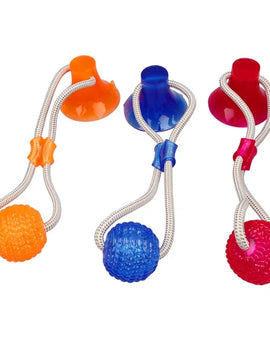 Pet Toys for Small Dogs, Rubber Dog Toy, Dog Push Toy with TPR Ball, Pet Tooth Cleaning Chewing Toy with Suction Cup