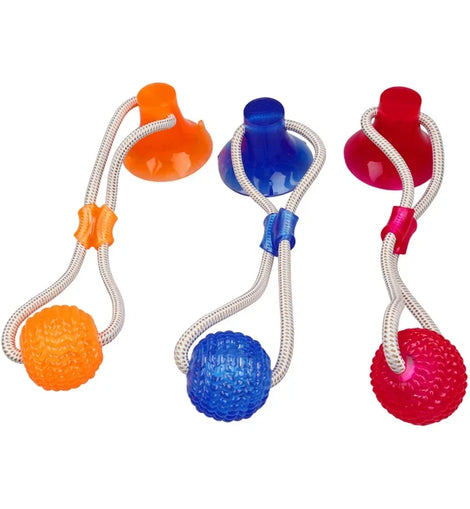 Pet Toys for Small Dogs, Rubber Dog Toy, Dog Push Toy with TPR Ball, Pet Tooth Cleaning Chewing Toy with Suction Cup