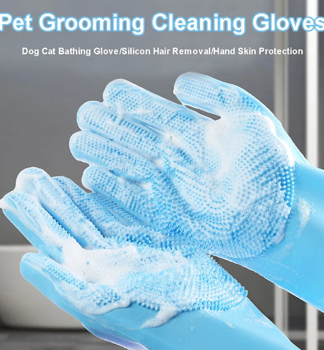 Pet Grooming Gloves Dog Cat Bathing Cleaning Glove Shampoo Scrubber Clean Soft Silicone Hair Removal Glove Hand Skin Protection