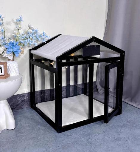 Wooden Small Medium Dogs House Bed Indoor Transparent Board Cats House Luxury Creative Pets Villa with Door Puppy Supplies