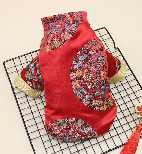 Pet Clothes Chinese New Year Dog Tang Suit For Dogs Cheongsam Winter Dog Coat Jacket Traditional Spring Festival Pet Costume