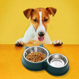 Stainless Steel Cat Bowls Cat Ear Shape Removable Pet Cage Bowl Water And Food Feeder Thickened Puppy Licking Toys Pet Supplies