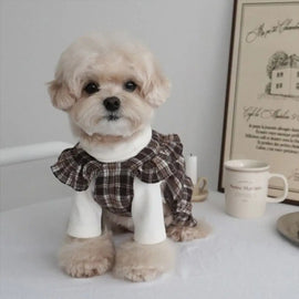 Pet Supplies Retro Pet Plaid Strap Skirt Soft Breathable Dog Vest Dresses Flying Sleeve Thin Design Pet Clothes Four Season