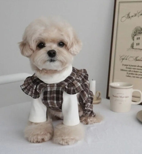 Pet Supplies Retro Pet Plaid Strap Skirt Soft Breathable Dog Vest Dresses Flying Sleeve Thin Design Pet Clothes Four Season