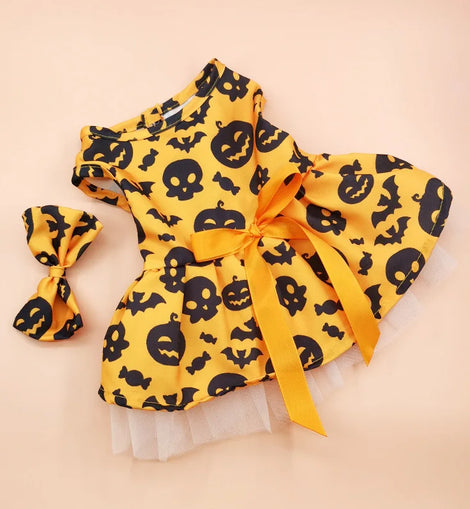 Halloween Pumpkin Pet Dress - Dog Tutu Dress for Teddy & Cats, Princess Costume for Small Dogs & Kittens