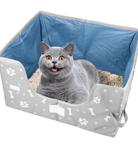 Foldable Semi-Enclosed Cat Litter Box Waterproof Oxford Cloth Litter Tray High Sides Cat toilet Travel Litter Pan cat Sandbox