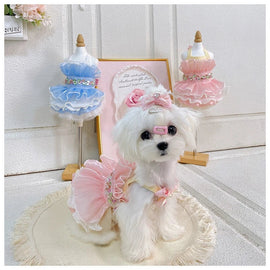Pet Mesh Princess Dress Yorkshire Dress Lace Camisole Puffy Skirt Dog Vest Dog Dresses for Small Dogs Puppy Clothes