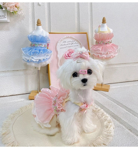 Pet Mesh Princess Dress Yorkshire Dress Lace Camisole Puffy Skirt Dog Vest Dog Dresses for Small Dogs Puppy Clothes