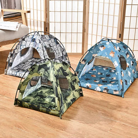 Pet Dog Tent House Floral Print Enclosed Cat Tent Bed Indoor Folding Portable Comfortable Kitten Bed Kennel For Small Pets