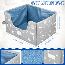Foldable Semi-Enclosed Cat Litter Box Waterproof Oxford Cloth Litter Tray High Sides Cat toilet Travel Litter Pan cat Sandbox