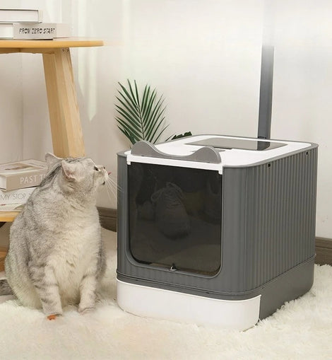 Extra Large Enclosed Cat Litter Box Top Entry Litter Tray with Drawer Design Anti Splash Hooded Toilet with Odor Sealing