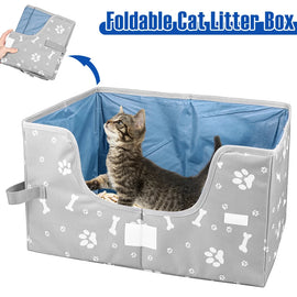 Foldable Cat Litter Box Oxford Cloth Waterproof Cat Litter Tray Semi Portable Enclosed High Side Foldable Litterbox Pet Supplies