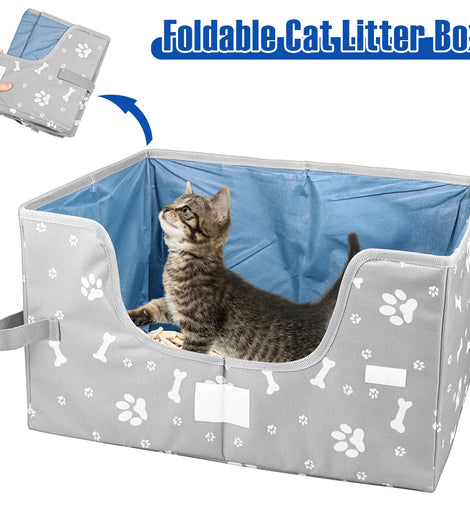 Foldable Cat Litter Box Oxford Cloth Waterproof Cat Litter Tray Semi Portable Enclosed High Side Foldable Litterbox Pet Supplies