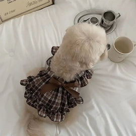 Pet Supplies Retro Pet Plaid Strap Skirt Soft Breathable Dog Vest Dresses Flying Sleeve Thin Design Pet Clothes Four Season