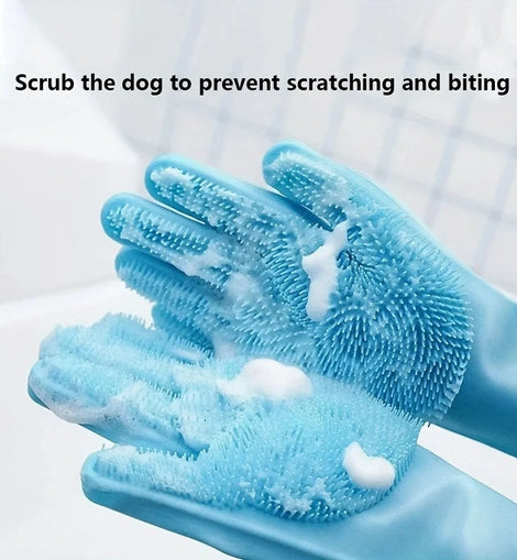 Pet Grooming Cleaning Gloves Dog Cat Bathing Shampoo Glove Scrubber Magic Dishwashing Cleanner Sponge Silicon Hair Removal Glove