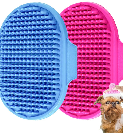 Dog Grooming Glove, Pet Bath Brush with Adjustable Ring Handle, Rubber Massage Grooming Comb for Short Haired Dogs Cats