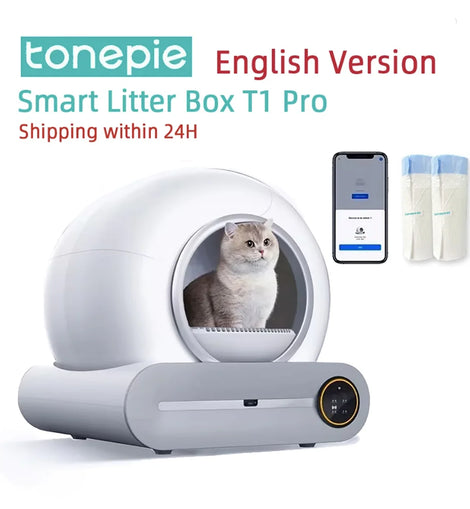 Tonepie 65L Automatic Smart Cat Litter Box Self Cleaning Fully Enclosed Cat Litter Box Pet Toilet Litter Tray English versions