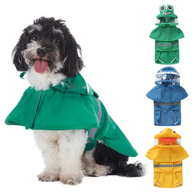 Pet Raincoat Cartoon Pattern Reflective Hoodie Dog Outdoor Waterproof Jacket Coat Harness Puppy Sports Walking Onesie Clothes