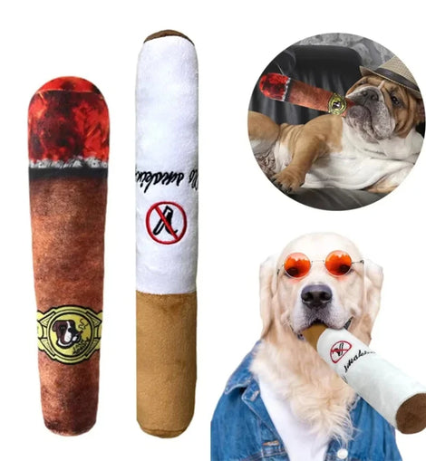 Pet Funny Toys Cigar Big Smoke Plush Sound Squeak Fake Cigarettes Toys Dog Chew Molar Interactive Game Bite Resistant Pet Toy