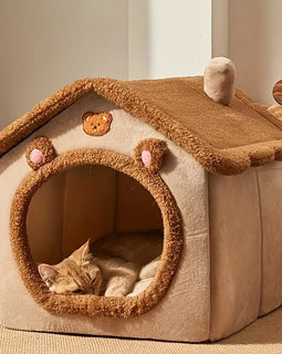 Cozy Cat Cottage - Soft, Warm, Removable, Comfortable Polyester Pet Bed House for Cats and Small Dogs - Perfect Winter Nest