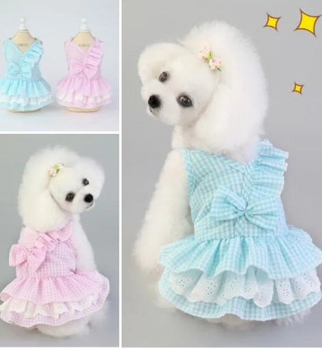 Pink Blue Pet Bulldog Dress Spring Summer Party Skirt Teddy French Cat Dress