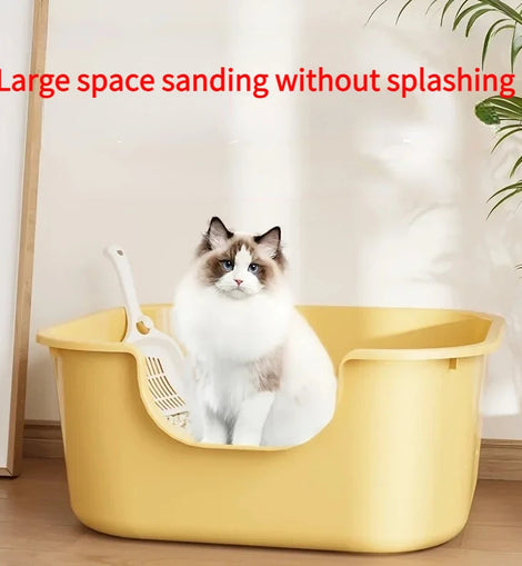 Cat Litter Box with Large Splash Proof Open Design and Free Shovel Suitable for Those Weighing Less Than 30 Pounds