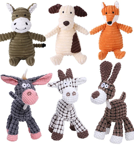 Plush Dog Toy Animals Shape Bite Resistant Squeaky Toys Corduroy Dog Toys for Small Large Dogs Puppy Pets Training Accessories
