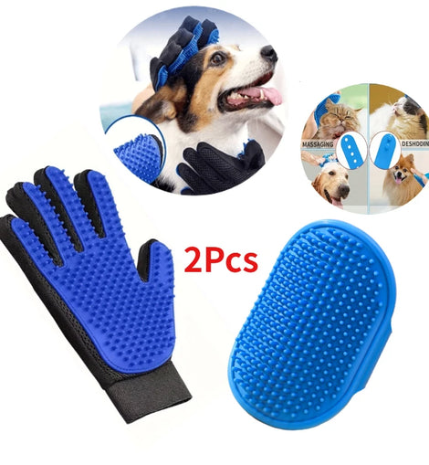2Pcs Pet Grooming Kit for Dog Cat Rabbit Fur  Grooming Brush Bath Cleaning Glove De-Shedding  Pet Hair And Shower Brush