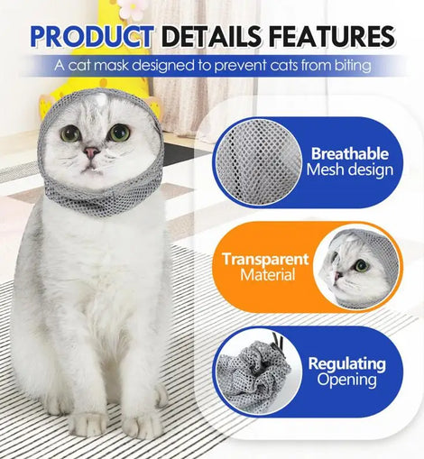 Cat Helmet For Grooming Anti-Bite Breathable Kitten Face Protection Adjustable Pet Grooming Muzzle Anti Scratch Cat Grooming