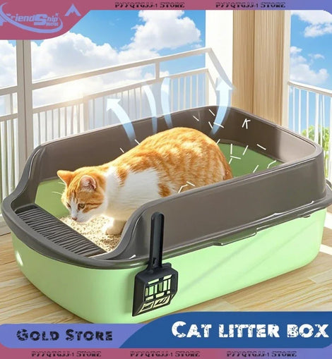 Cat Litter Box High Side Thicken Semi Enclosed Splashproof with Removable Scoop Large Capacity Easy Clean Cat Toilet Supplies
