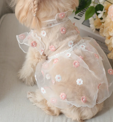 Pet Puppy Organza Embroidered Dasiy Pet Dress Summer Fashion Dog Teddy Cat Dress Chihuahua Pet Clothing