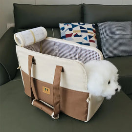Pet Car Seat Portable Cat Bag Going Out Dog Bag Breathable Pet Satchel One Shoulder Crossbody Canvas Backpack