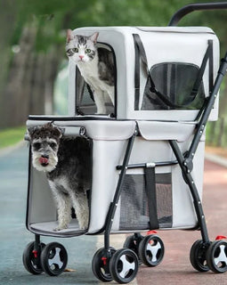 Multifunctional Double-layer Pet Stroller Lightweight and Foldable Travel cat Stroller Detachable Pet Handbag Pet Supplies