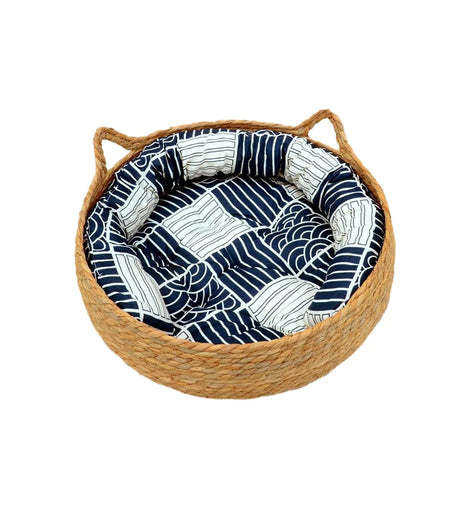 Cat Bed House Dog Kennel Rattan Straw Plaited Kitten Cushion Basket Tent Scratching Board Puppy Cave Nest Mat Indoor Pet Supply