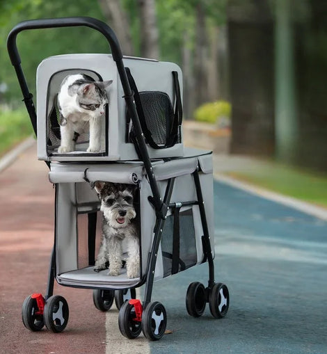 Multifunctional Double-layer Pet Stroller Lightweight and Foldable Travel cat Stroller Detachable Pet Handbag Pet Supplies