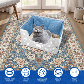 Foldable Cat Litter Box Oxford Cloth Waterproof Cat Litter Tray Semi Portable Enclosed High Side Foldable Litterbox Pet Supplies