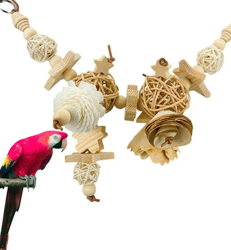 Bird Chew Toys Hang Natural Wooden Parrot Chewing Foraging Toys Bite Hang Toys Bird Cage Accessories For Parrots Cockatiel