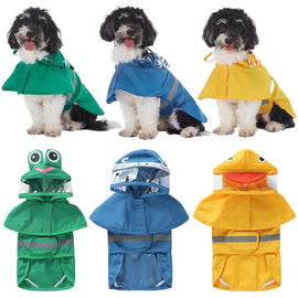 Pet Raincoat Cartoon Pattern Reflective Hoodie Dog Outdoor Waterproof Jacket Coat Harness Puppy Sports Walking Onesie Clothes