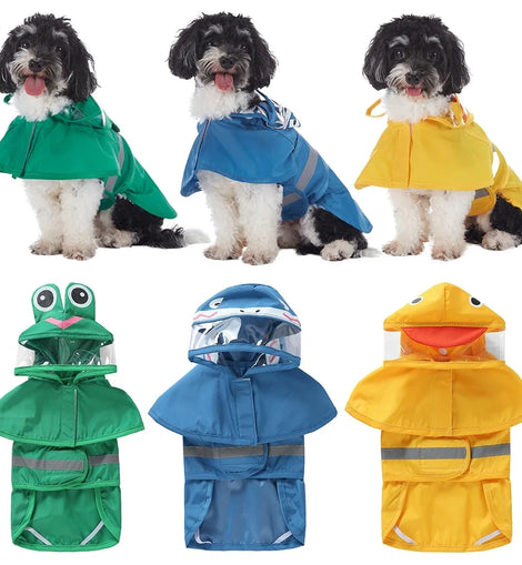 Pet Raincoat Cartoon Pattern Reflective Hoodie Dog Outdoor Waterproof Jacket Coat Harness Puppy Sports Walking Onesie Clothes