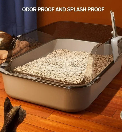Cat Litter Box Semi Enclosed Design Large Capacity Splashproof Cover Easy Clean Non Stick Cat Toilet with Litter Scoop for Cats